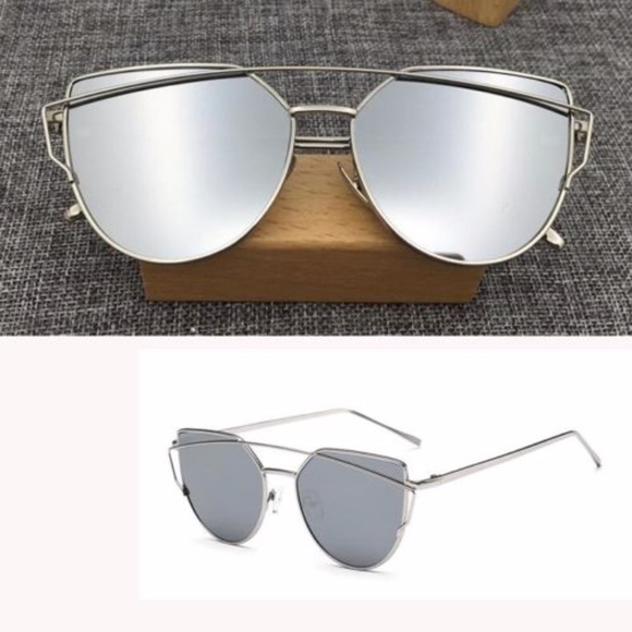 Women aviator silver cat eye mirror sunglasses - Picture 3 of 3